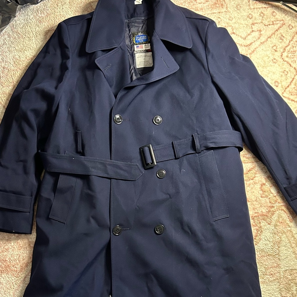 vintage Men's Navy Double-Breasted Trench Coat with Belt